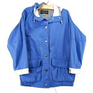 Vintage PA Originals Mens Hooded Jacket Coat Size M Blue White Snaps Front